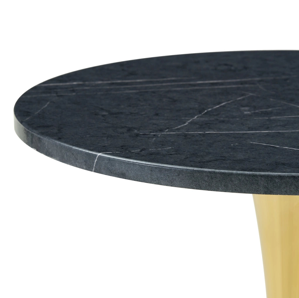 Tavolo rotondo da pranzo 60 cm in MDF e metallo; nero marmorizzato e oro
