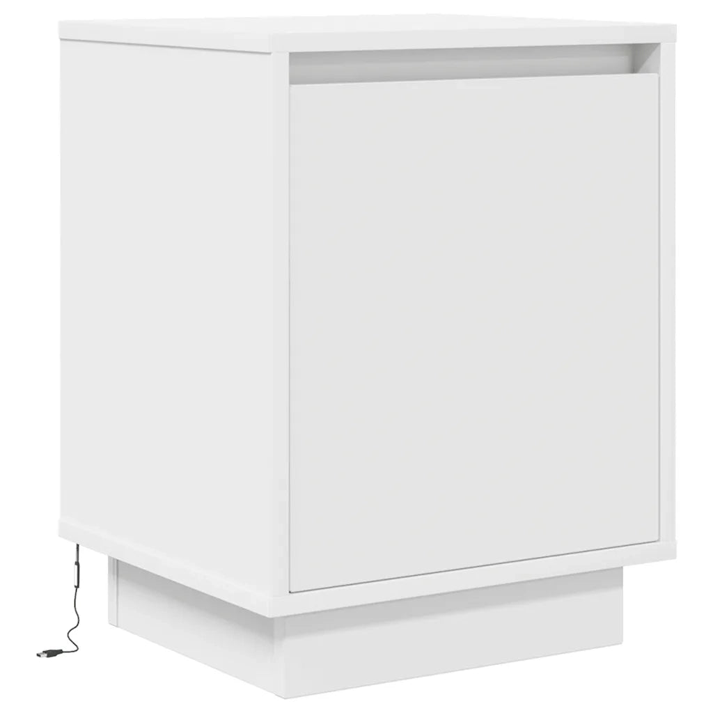 Comodino con Luci a LED-Tavolino da notte Bianco 38x34x50 cm 986012