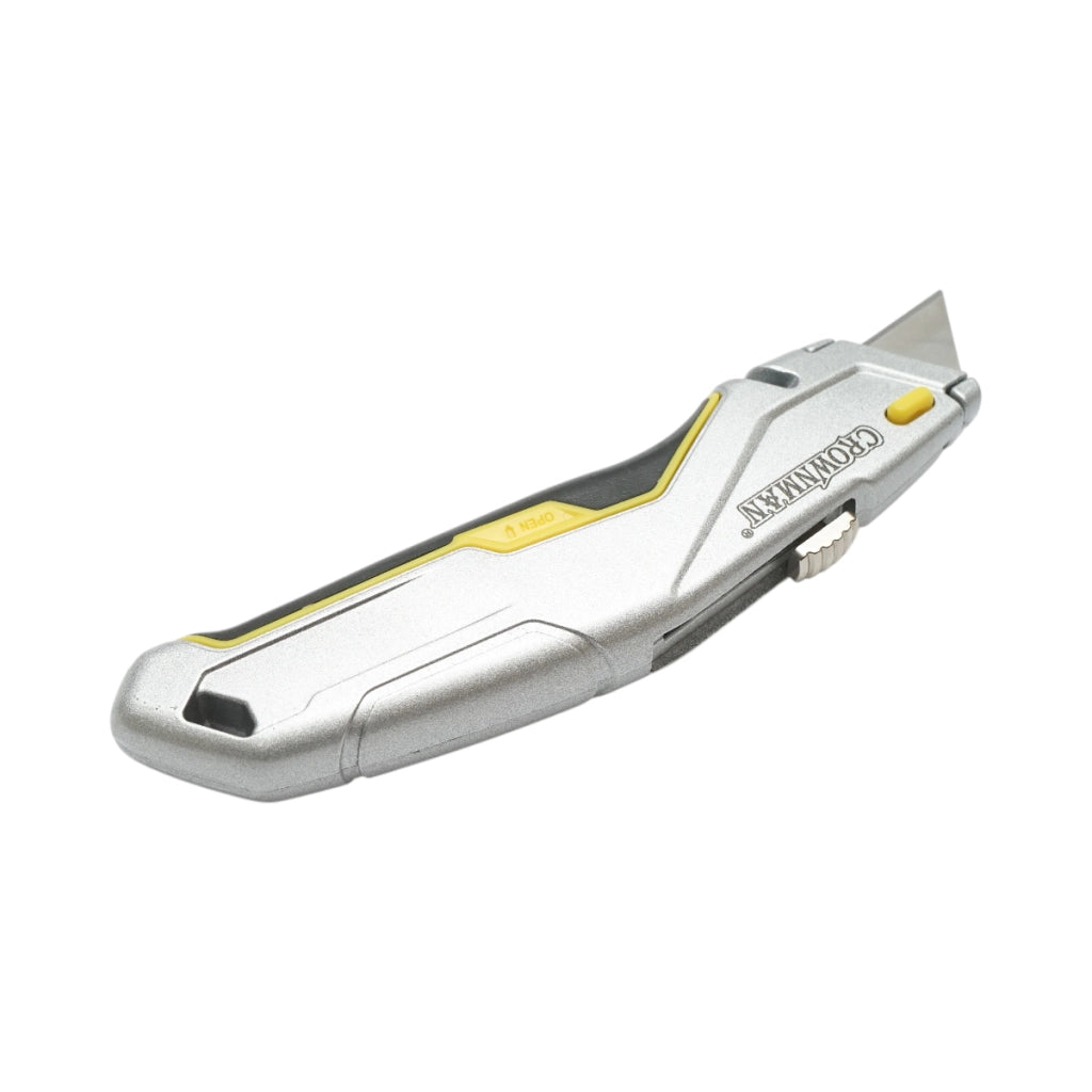 Coltello professionale con lama retrattile in acciaio SK5 da 19 mm e corpo in alluminio Crownman per impieghi gravosi.