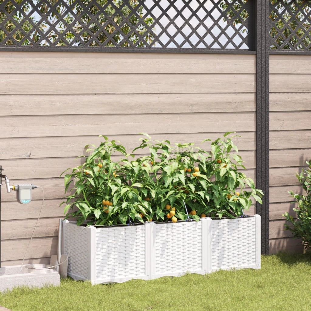 Fioriere da Giardino con Sistema di Irrigazione 3 pz Bianco