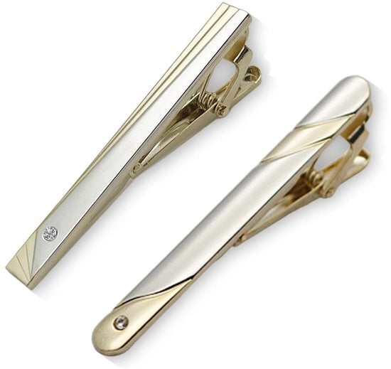 Set di Spille per Cravatta in Oro/Rosso - 2 Pezzi - Clip per Cravatta Classica - Materiale Duraturo - 6 cm Lunghezza - Clip per Cravatta