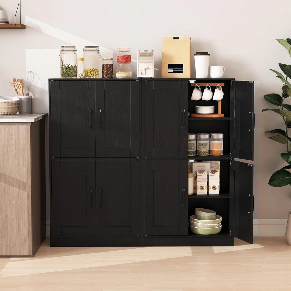 Armadio da cucina alto 110 cm, multiuso, da cucina, a buffet con ripiani e ante regolabili, in legno, colore: nero