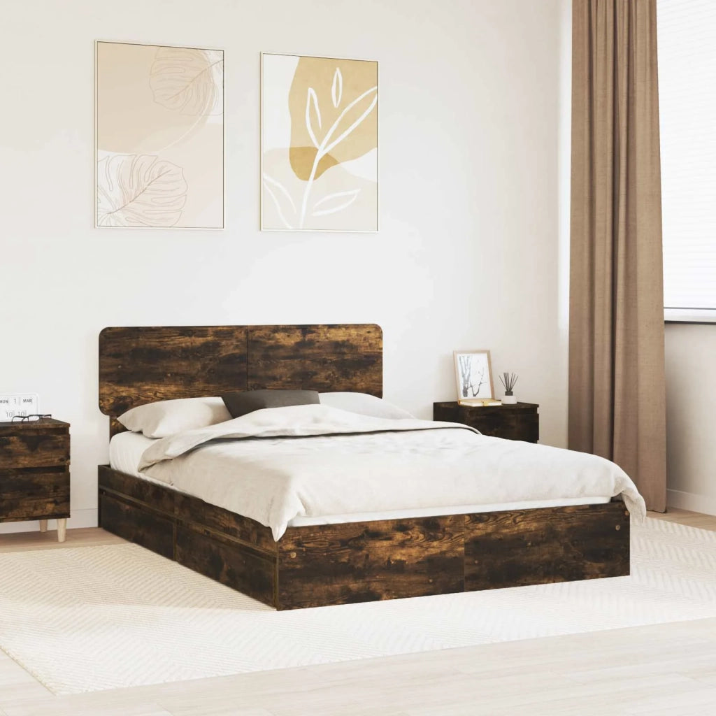 Letto con Contenitore con testiera Rovere fumé 160 x 200 cm 3412259