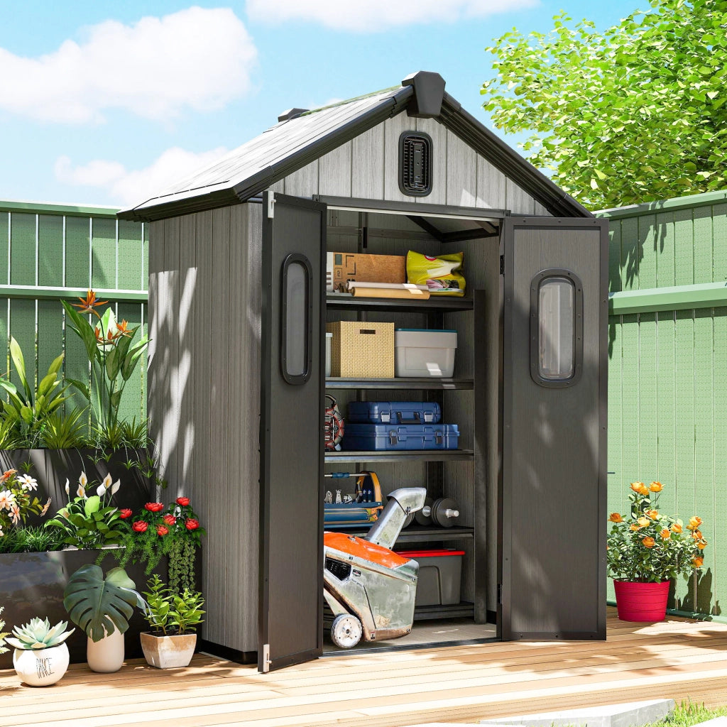 Capanno Box da Giardino 160x98x217 cm Doppie Porte Bloccabili in Plastica Grigio