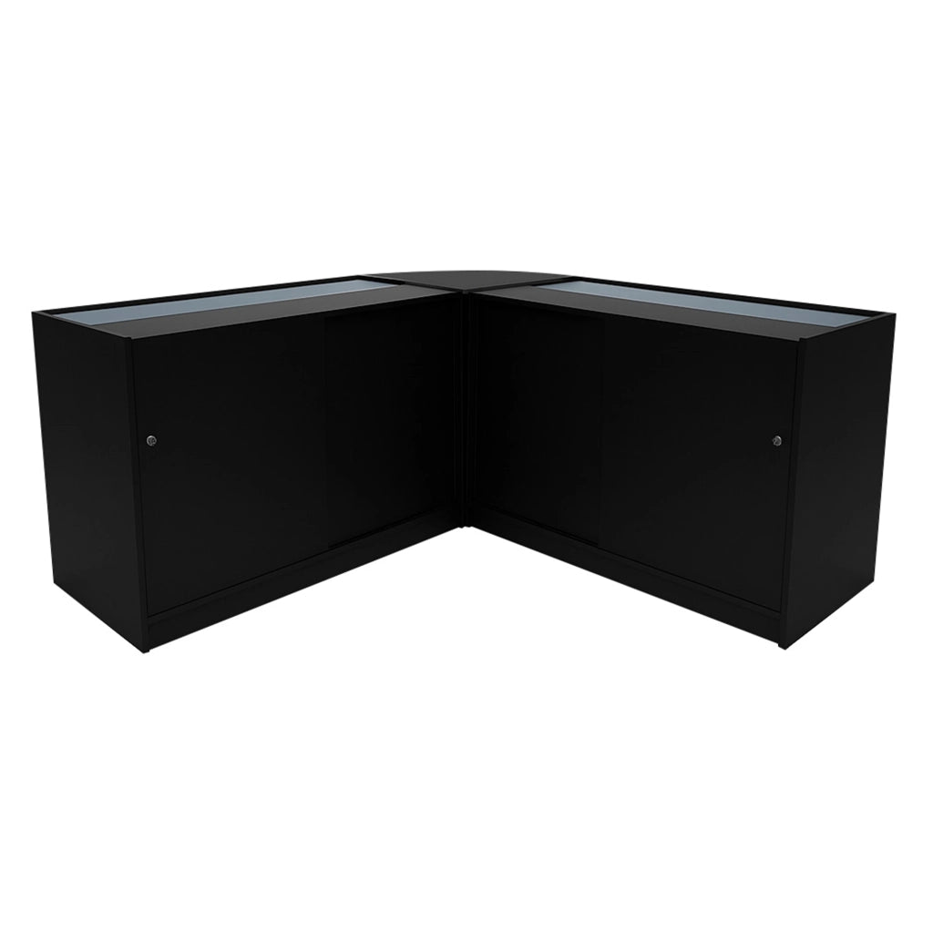 Set Bancone Nero Apollo LED K1500 LM60 con Vetrina Espositiva 3 Ripiani
