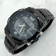 Trade Shop - Orologio Da Polso Zcc Uomo In Acciaio Dual Time Resistente All'acqua Wr30m Nero -