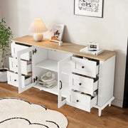 Credenza Soggiorno con LED, 6 Cassetti e 2 Ante ¨C MINIMAL ¨C Bianco/Legno 150x40x75