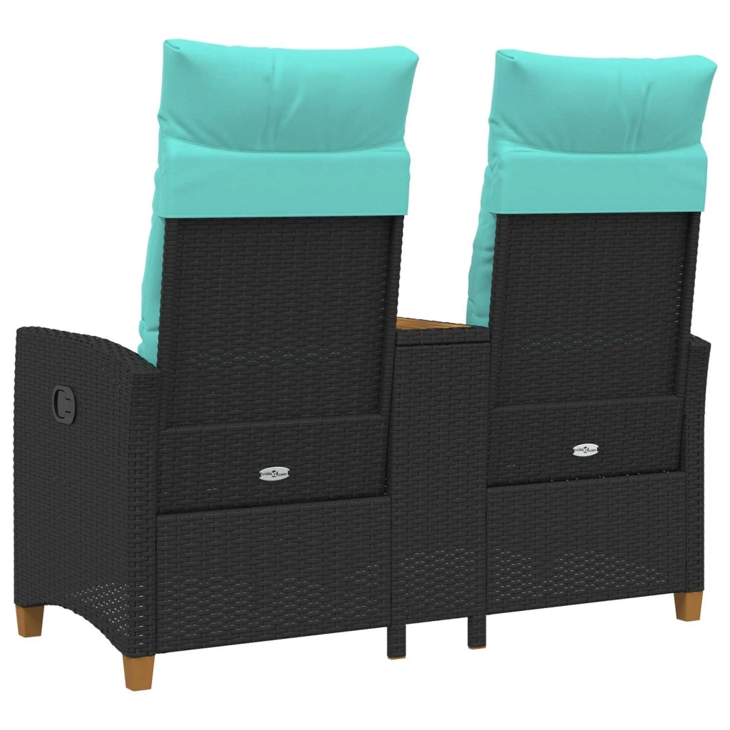 Panchina reclinabile con tavolo Nero e Turchese polyrattan
