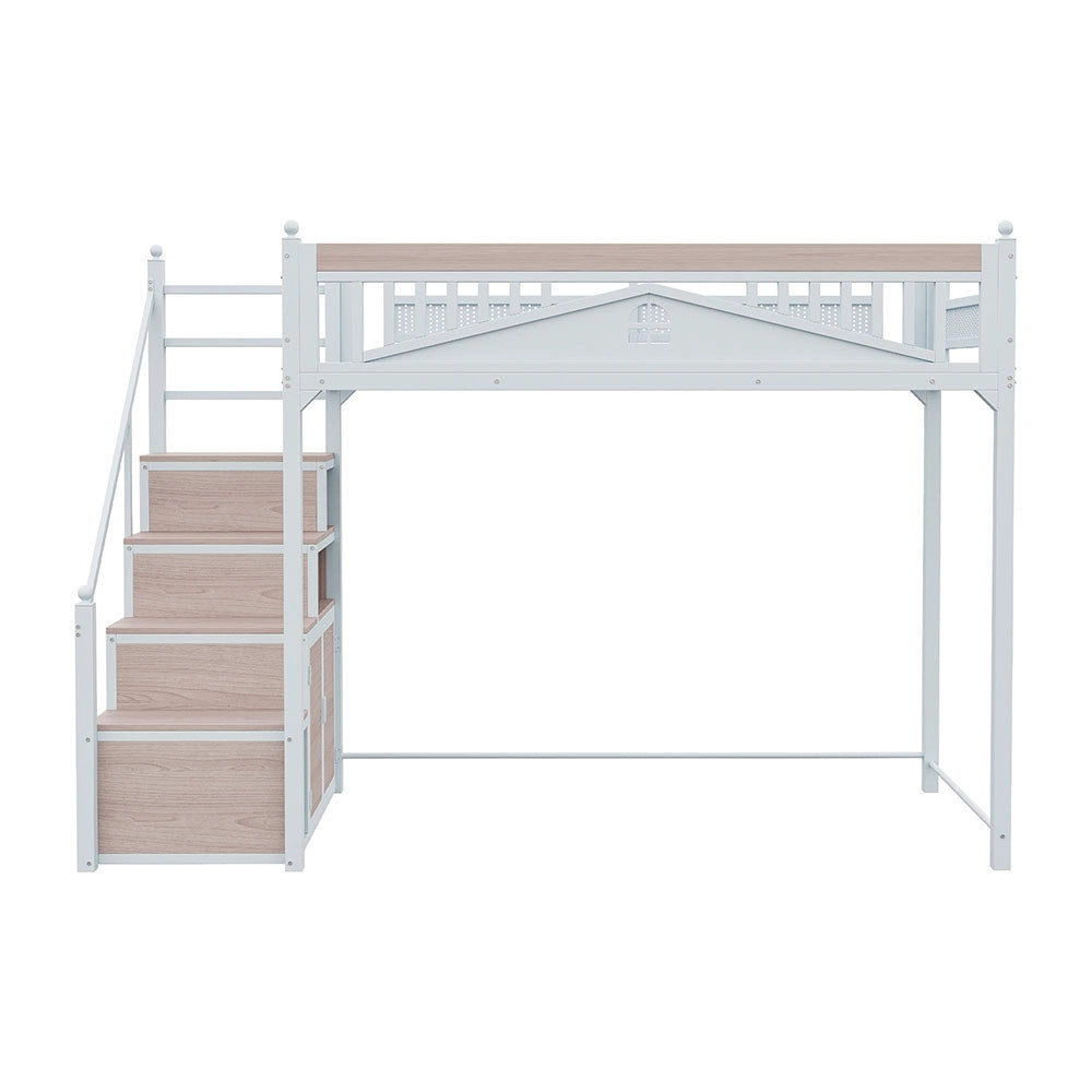Letto a soppalco per bambini - Xylo - 90x200 cm - Bianco - Scala intercambiabile sinistra/destra con casiers di sicurezza