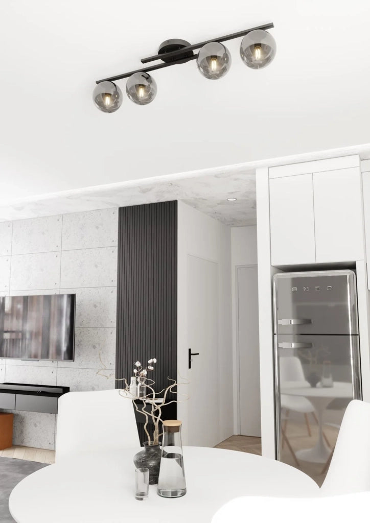 Plafoniera Moderna Nettuno Acciaio Nero 4 Luci E14 Ip20