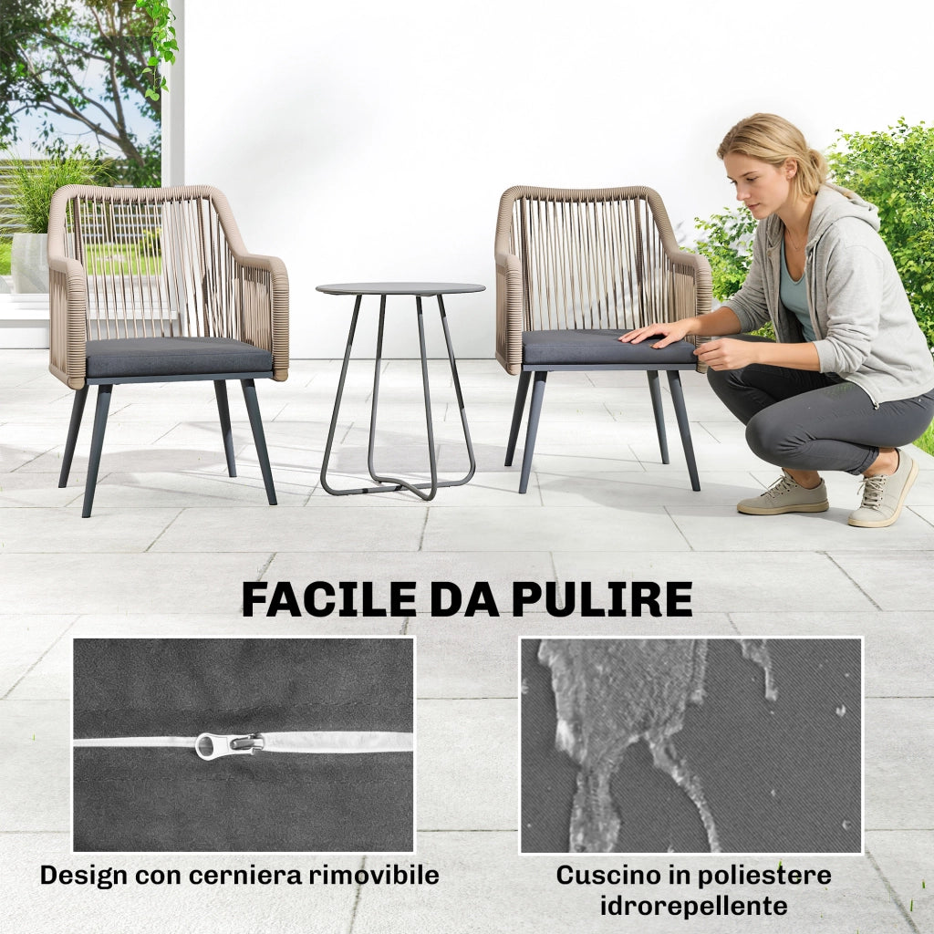 Set 2 Sedie da Giardino 54x65x80 cm con Cuscini e Braccioli in Acciaio e Rattan PE Grigio Scuro