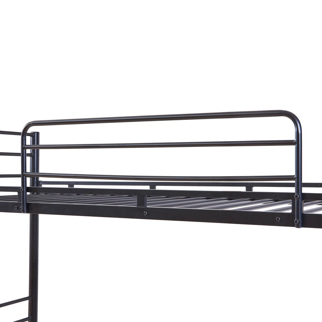 Letto a Castello Bevapis con Scala e Barriera Anticaduta a 2 Posti 90x200 cm - Nero [en.casa]
