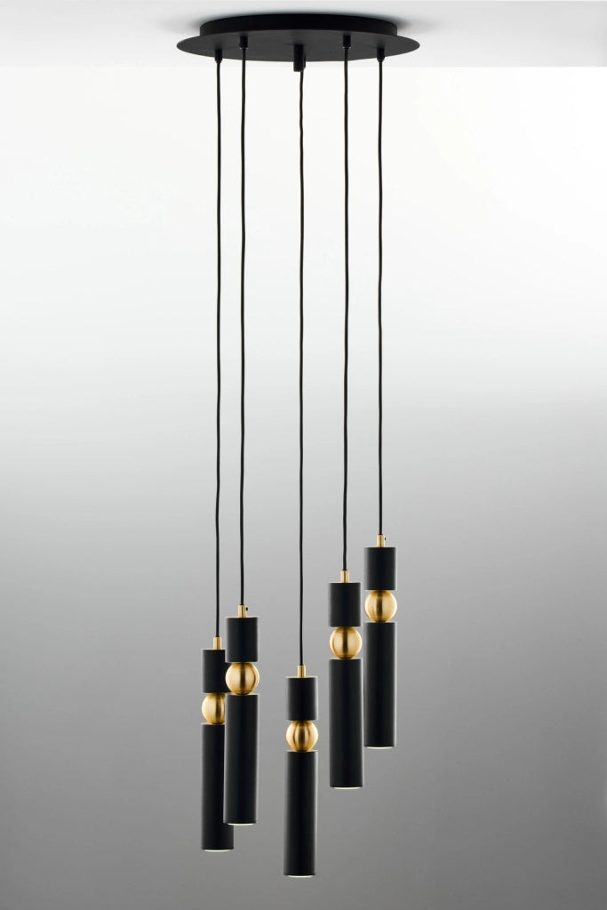 Lampadario moderno tondo Ø37 nero oro 5xGU10 Jupiter