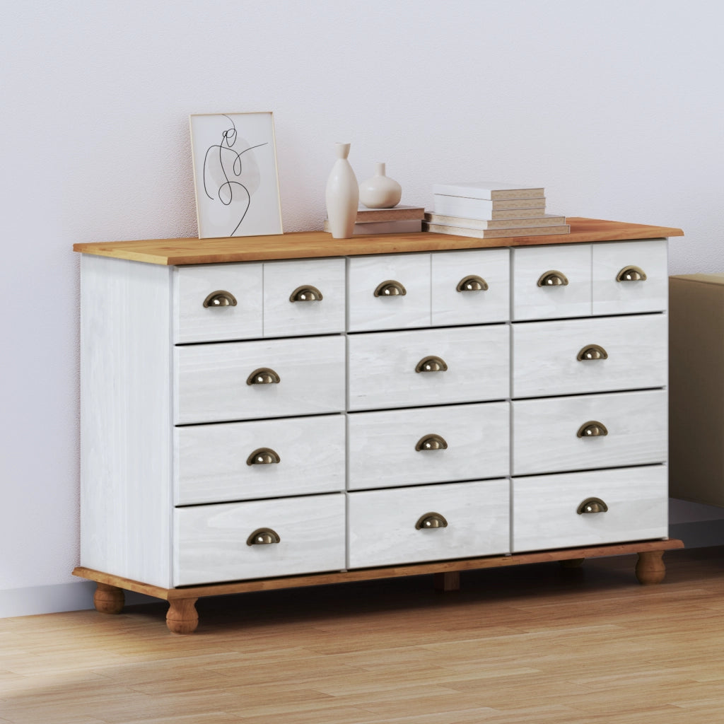 Cassettiera "ASKIM" Bianca 79x40x133.5 cm Legno Massello Pino