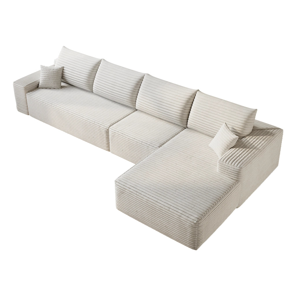 Divano angolare modulare in tessuto con schiuma ad alta elasticità e chaise longue a L bianco per soggiorno
