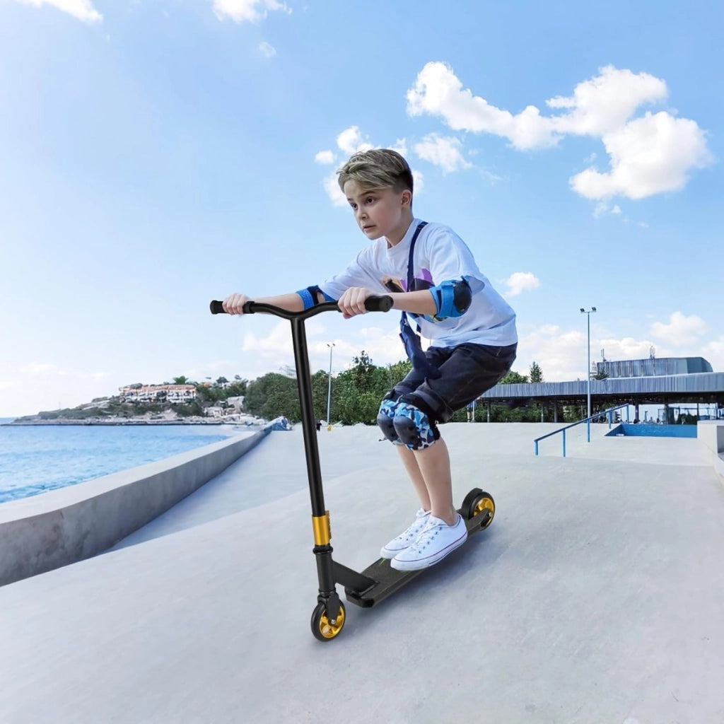 Scooter acrobatico per bambini con 2 ruote pu e ampia pedana in alluminio, Scooter pro per trucchi da strada Nero