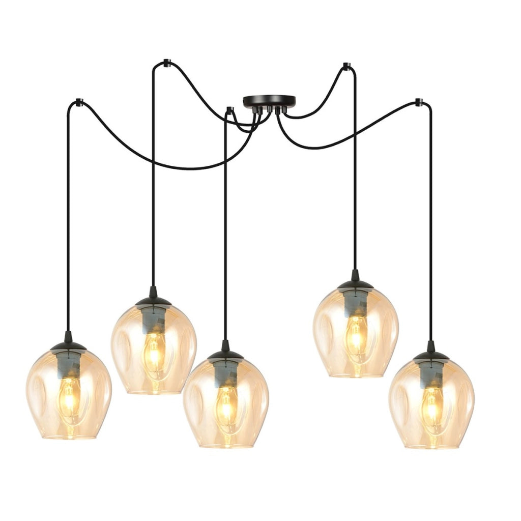 Lampada a sospensione LEVEL in acciaio nero e vetro ambra