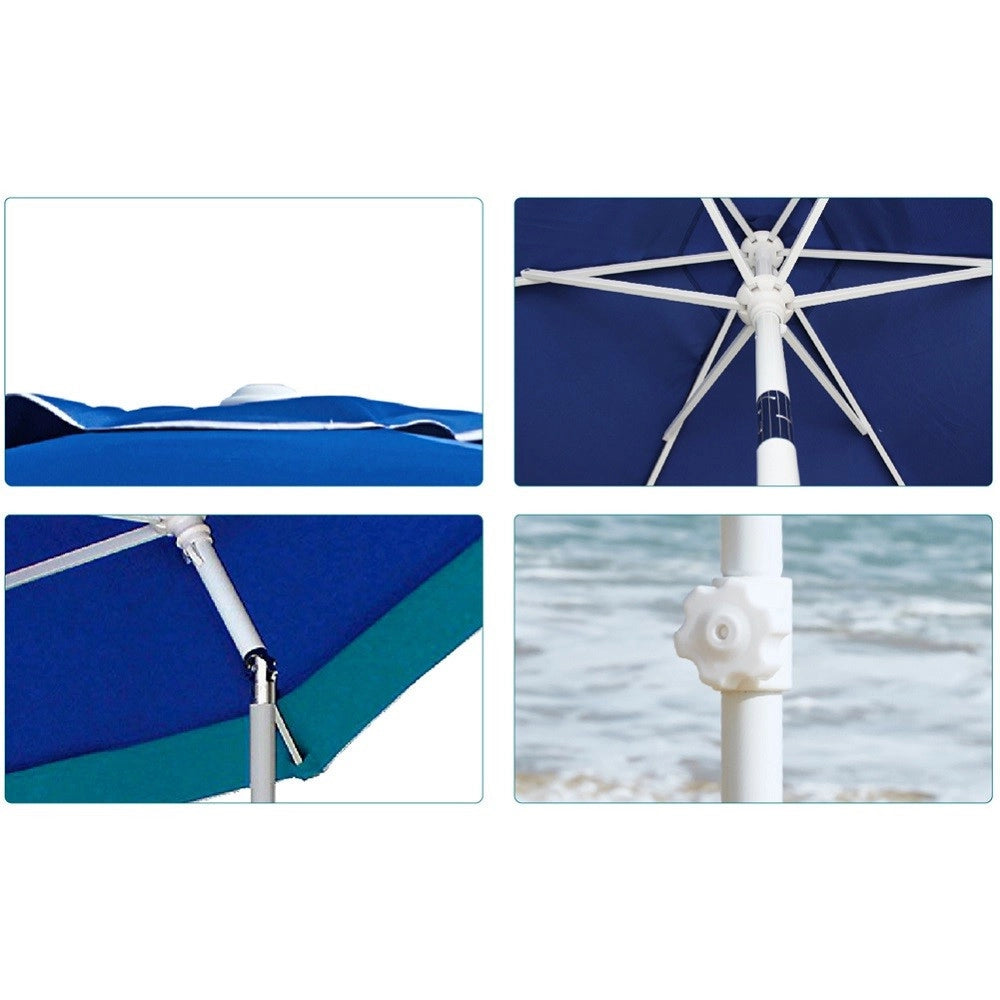 Trade Shop - Ombrellone Mare Spiaggia Giardino Acciaio Grande 210cm Turchese Blu Con Custodia -