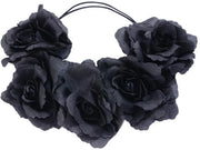Corona di fiori elegante per capelli - Nuziale/Festivo - Rose nere - Disegno affascinante - Benda per capelli - Leggera 24x11x2cm