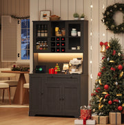 Credenza cucina alta 180x105x40 cm con LED; prese USB e AC; MDF nero