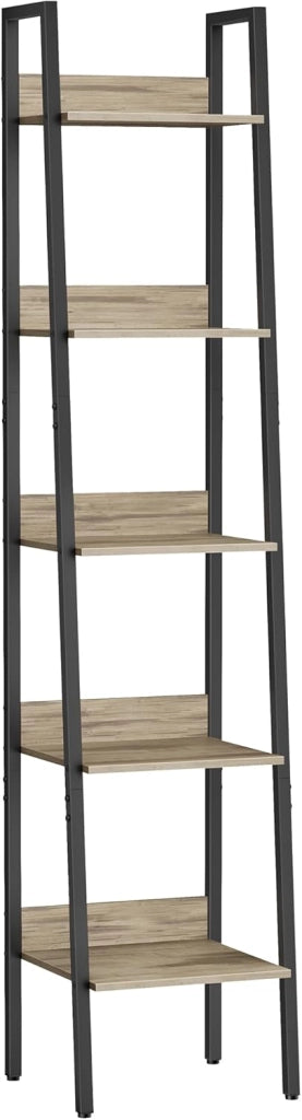 VASAGLE Scaffale a scala a 5 livelli, mobile portaoggetti su piedistalla, scrivania, soggiorno, camera da letto, cucina, stile industriale, marrone rustico e nero LLS109B01