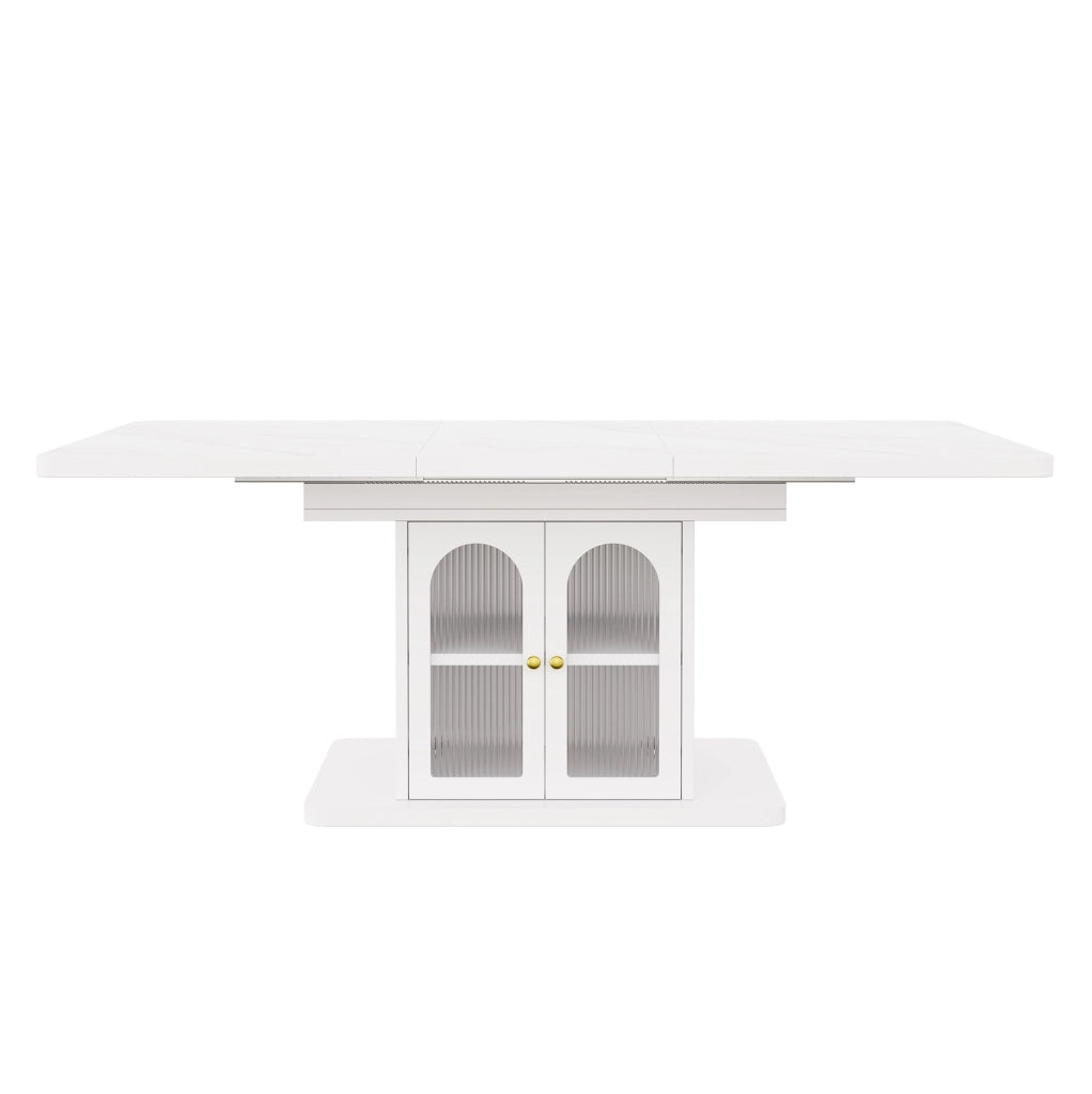 Tavolo da pranzo allungabile con vano contenitore e striscia LED in MDF bianco