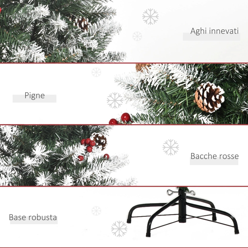 Albero di Natale Artificiale Innevato 150 cm 408 Rami con Pigne Verde