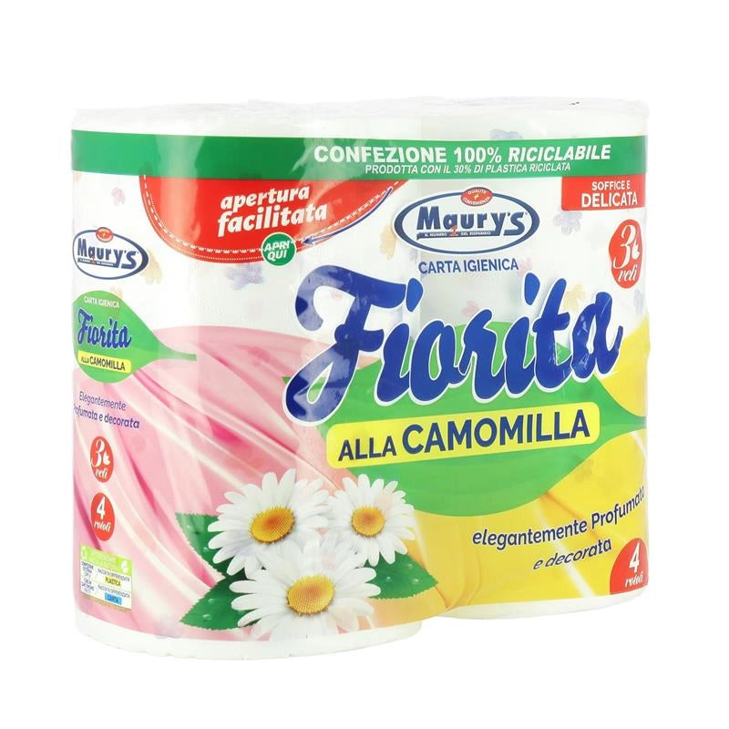 MAURY'S CARTA IGIENICA FIORITA 4 ROTOLI DA 3 VELI 690 GR ALLA CAMOMILLA