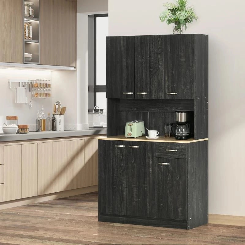 MOBILE DISPENSA ALTO IN LEGNO CON CASSETTI E ARMADIETTI, 101X39X180 CM, NERO