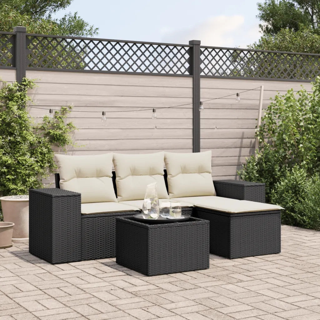 Set Divani da Giardino 5 pz | Set Salotto da Giardino con Cuscini in Polyrattan Nero