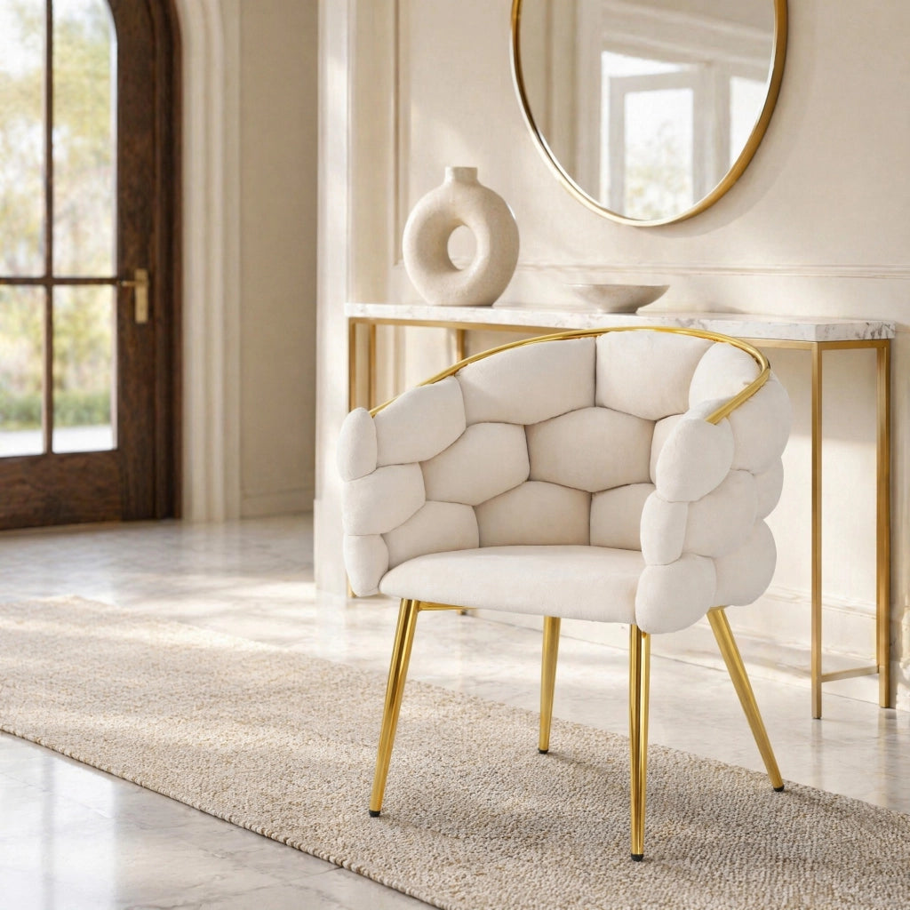 Sedia da pranzo set da 6 con schienale imbottito e piedini regolabili in Velluto Beige