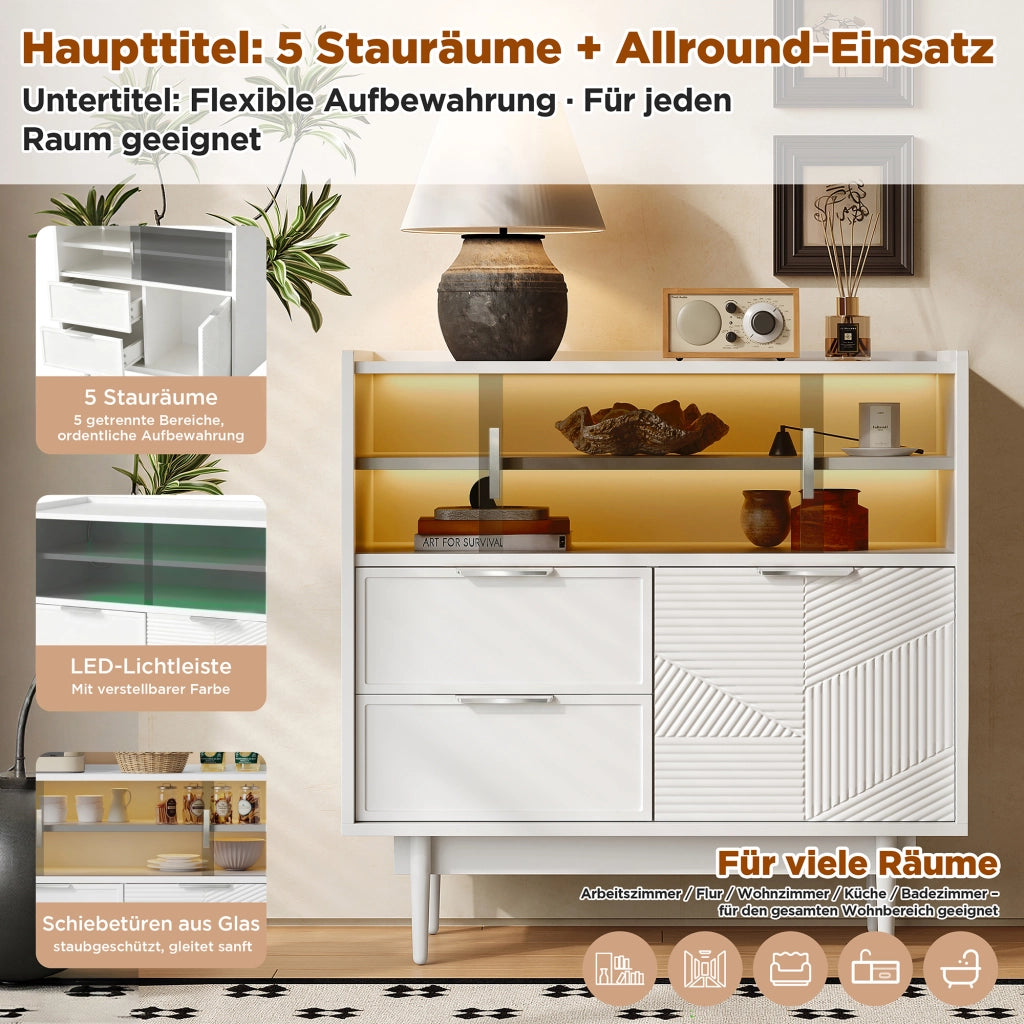 Mobile contenitore da bagno o sideboard con striscia luminosa, larghezza 80 cm, porta in vetro