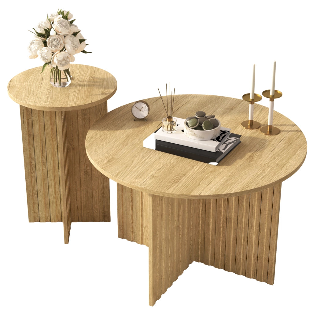 TAVOLINI NIDO Set da 2 pezzi Ø 76/40 cm MDF e PB Naturale