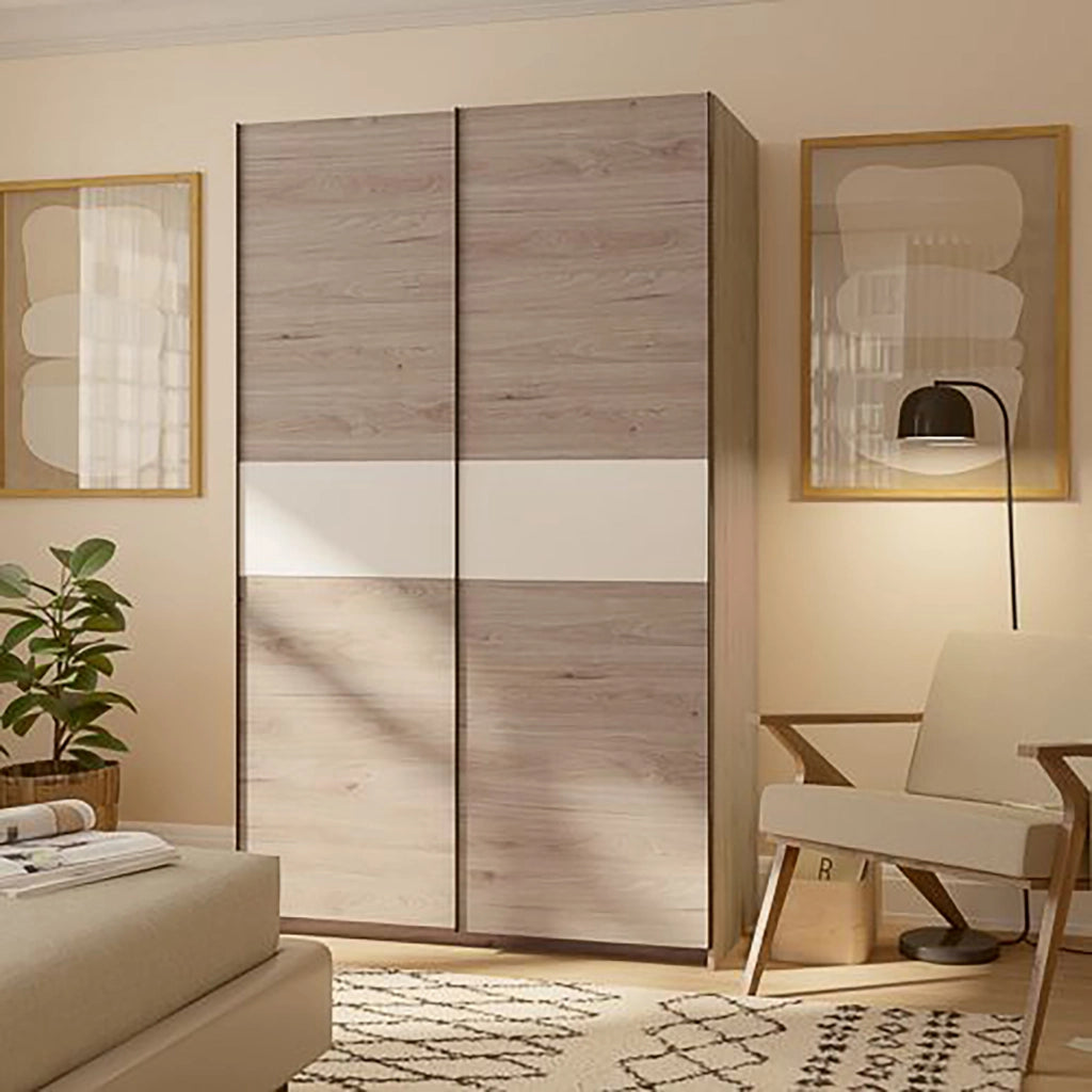 Armadio Camera da Letto Maba, Guardaroba 2 Ante 2 Ripiani, 120x204h cm Marrone Rovere