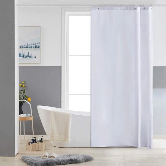 Gordino per doccia angolare e piccola vasca da bagno, tessuto di poliestere, impermeabile, schiacciante muffa, lavabile, bianco, 80 x 180 cm, con 6 anelli per gordino doccia.