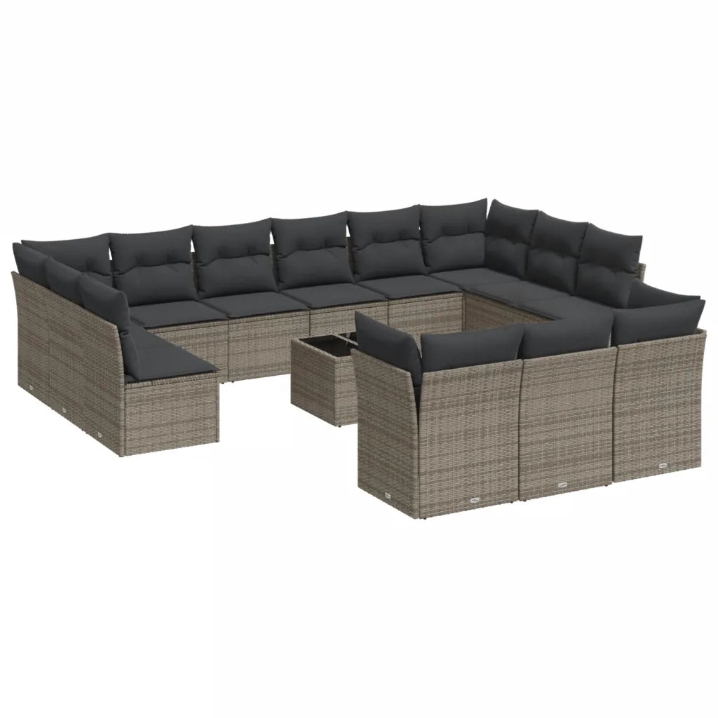 Set Divani da Giardino 14pz con Cuscini in Polyrattan Grigiocod mxl 87995