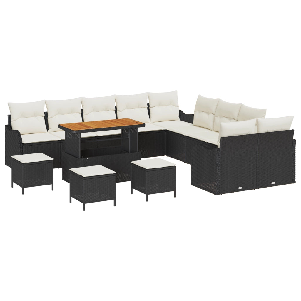 Set di divani da giardino  da 14 pezzi con cuscini Nero Polirattan Acacia