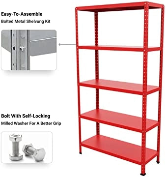 SCAFFALE IN METALLO ROSSO ETTORE KIT BULLONI 100 X 40 X H 187 CM 5 RIPIANI