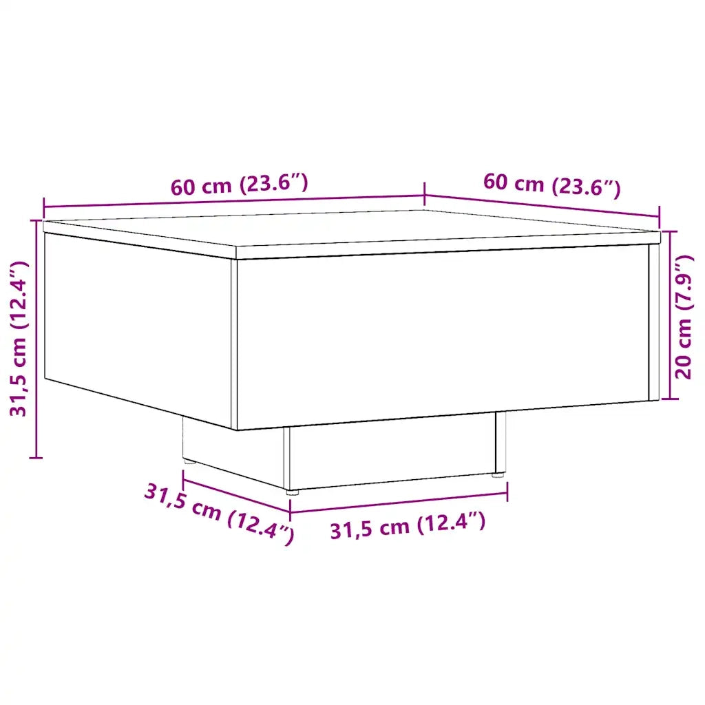 Tavolino da Salotto Rovere Artigianale 60x60x31,5 cm Truciolato 856551