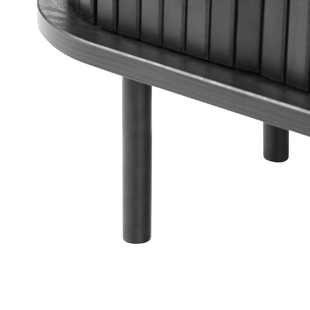 Comodino con ante scorrevole Legno scuro Gambe in metallo stile retrò camera da letto