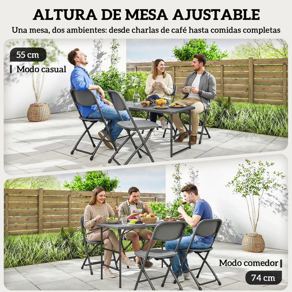 Set Tavolo e Sedie da Giardino Pieghevole ¨C zephmum ¨C Grigio 4 Pezzi