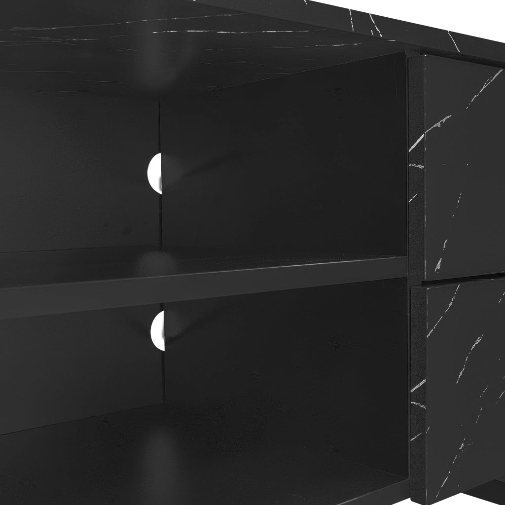 OKWISH Mobile TV con 2 Ante, 2 Cassetti, 2 Vani e LED, per Soggiorno, in MDF, Nero ed Effetto Legno, 200 x 38 x 50 cm