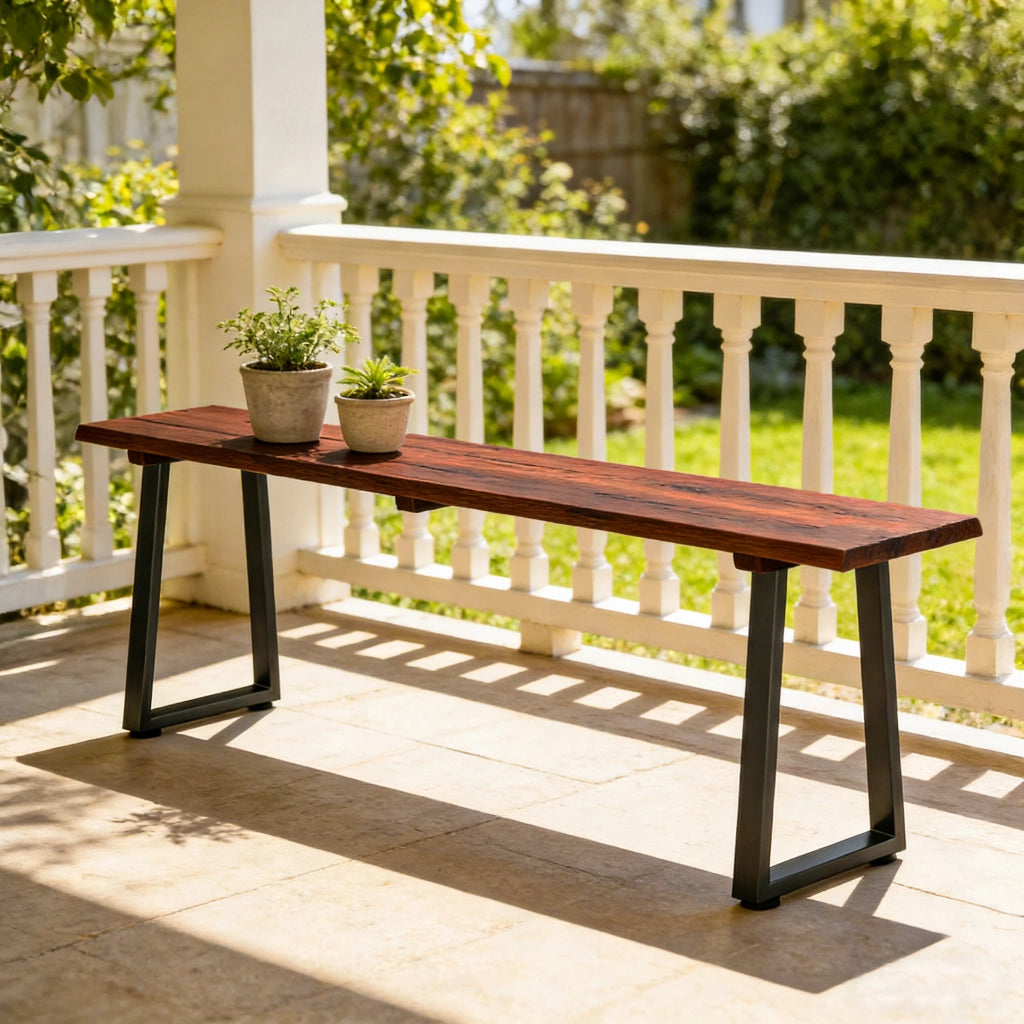 Panchina da Giardino ¨C Minimal ¨C Legno Effetto Carbonizzato, Acciaio, 150x28x48cm