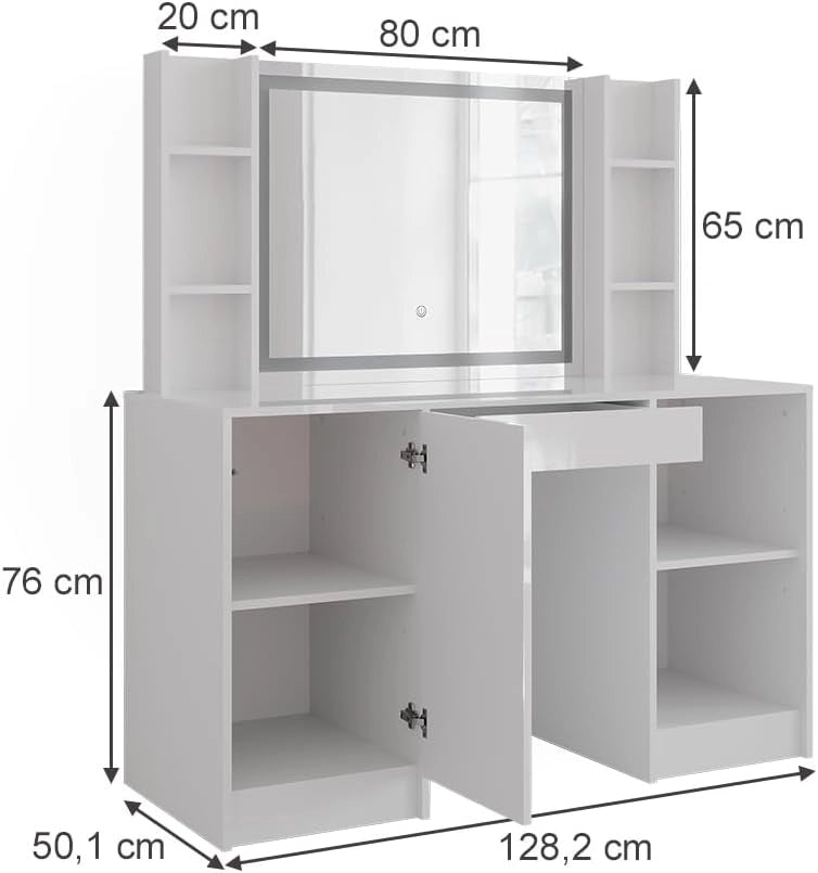 Tavolo da toeletta Sherry, Bianco/bianco lucido, 128.2 cm 4 parti