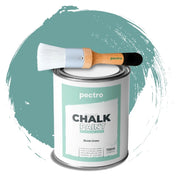 Chalk Paint Vernice a Gesso 750ml + Pennello Tondo in Legno Pack VERDE BLUASTRO - Pittura per Mobili Senza Carteggiare