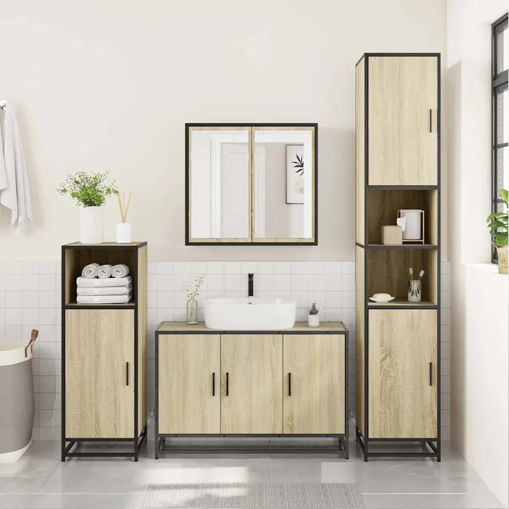 Set Mobili da Bagno 3 pz Rovere Sonoma in Legno Multistrato