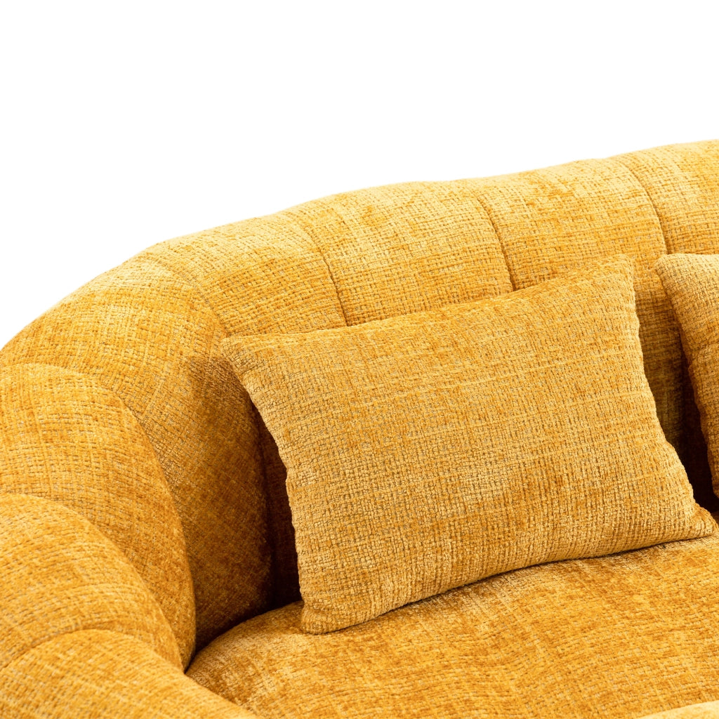 Poltrona pouf con braccioli e memory foam per soggiorno e camera in ciniglia gialla