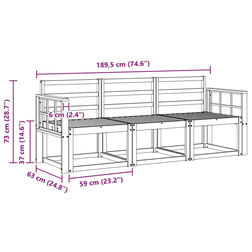 Set di divani da esterno 3 pcs Bianco 189,5 x 63 x 73 cm 3387183