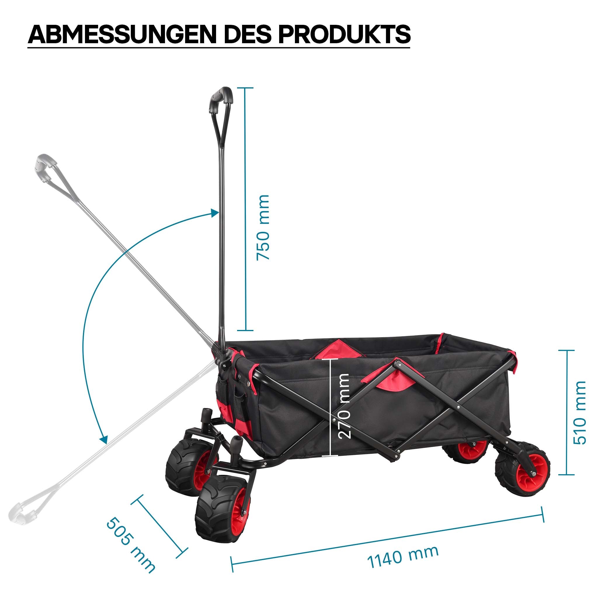 Carretto a mano pieghevole, max 80 kg, tessuto impermeabile rosso-nero, Carrello