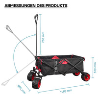 Carretto a mano pieghevole, max 80 kg, tessuto impermeabile rosso-nero, Carrello